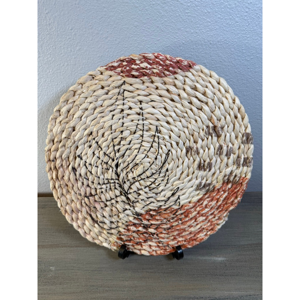 Wall Hanging & Table Decor -Tropical Plants on Woven Straw Spirals -11.50"D Boho - Picture 2 of 6